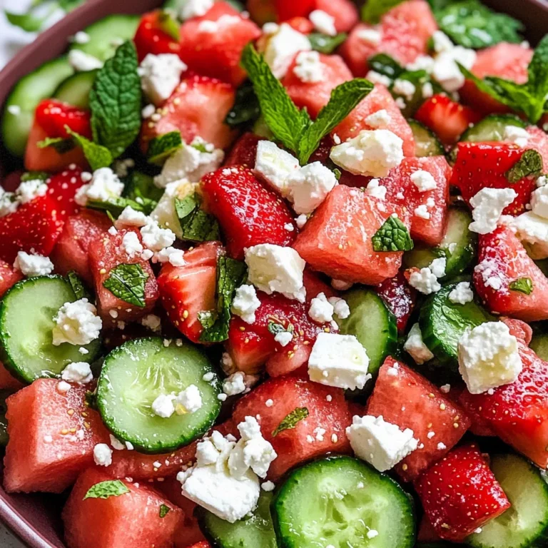 Watermelon Cucumber Salad with Strawberries and Feta