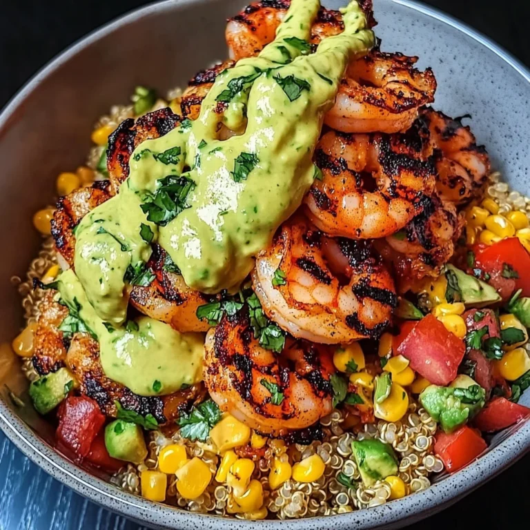 Grilled Shrimp Bowl with Avocado, Corn Salsa & Creamy Sauce