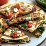 Mediterranean Quesadillas with Spinach, Feta, Mozzarella, and Red Onion