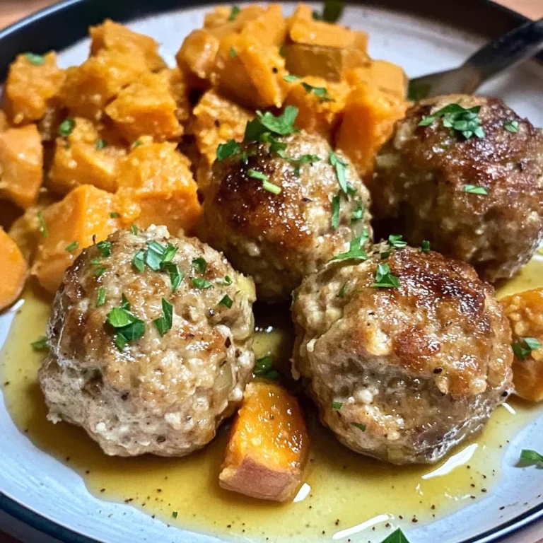 Apple Chicken Meatballs with Spiced Sweet Potatoes