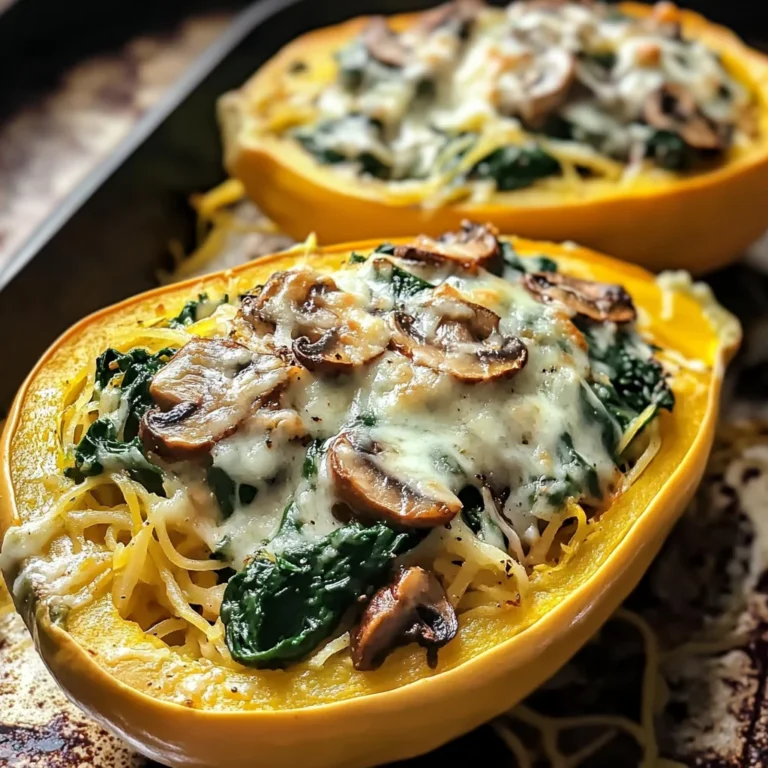Creamy Spinach and Mushroom Stuffed Spaghetti Squash