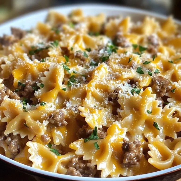 Garlic Butter Beef & Cheesy Bowtie Pasta